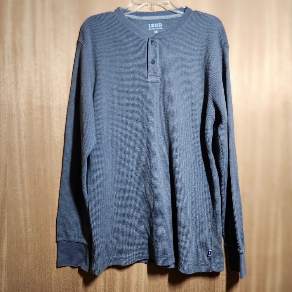 Izod Vintage Long Sleeve Size L Large Men's Shirt Thermal Henley Gray